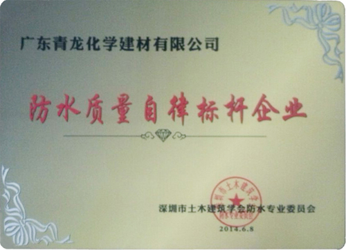 青龍公司榮獲“防水質(zhì)量自律標(biāo)桿企業(yè)”牌匾 深圳防水